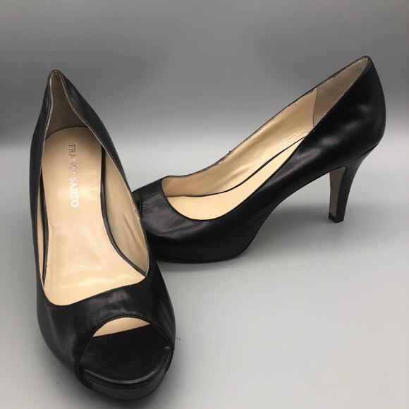 Franco Sarto Yelena Pumps Black Leather Peep Toe Heels Womens Size 10M - Picture 7 of 12